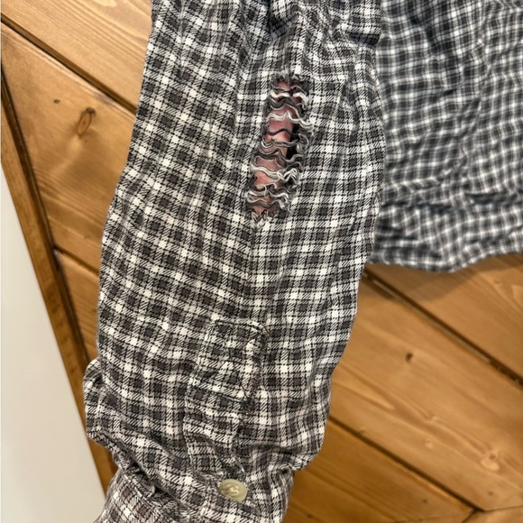 American Eagle Outfitters Women's Grey and White Checkered Button Up Hoodie Med - Picture 5 of 6